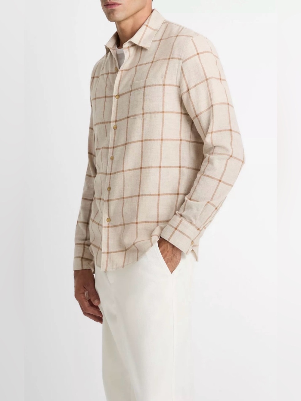 Vince Plaid Brushed Cotton Shirt Oatmeal/Walnut Medium NWT! - Picture 2 of 5